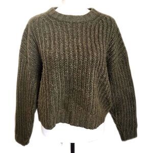 American Eagle cable knit slightly cropped sweater, deep olive green, M